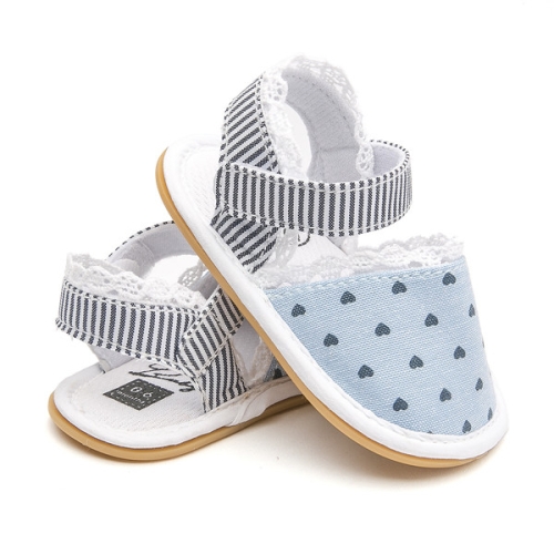 

Floral Stripe Heart Baby Girls Sandals Cotton Fabric Rubber Sole Crib Shoes, Size:11cm(Blue )