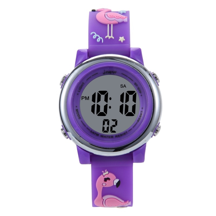 

JNEW A380-86576 Student Cartoon Flamingo Waterproof Luminous Multifunction LED Electronic Watch(Dark Purple)