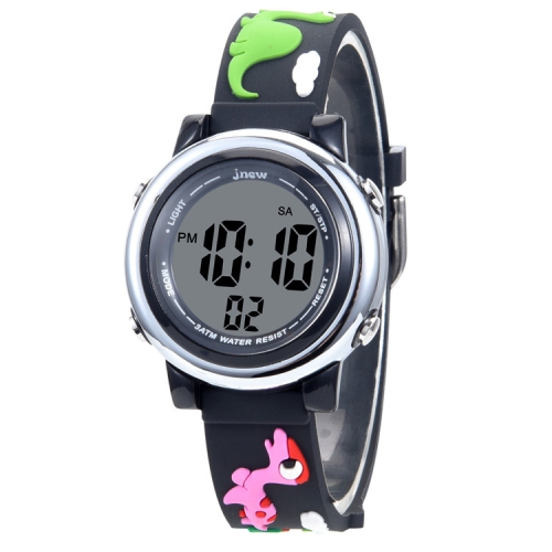 

JNEW A380-20090-5 Children Cartoon Dinosaur Rhino Waterproof Time Recognition Colorful Backlight LED Electronic Watch(Black)