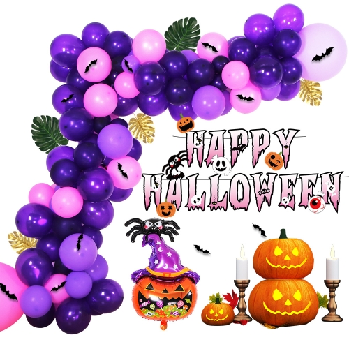 

6000 Halloween Party Decorative Balloon Set Scene Arrangement Aluminum Latex Combination Balloon(Purple Pink Large Balloon)