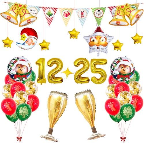 

5536 Christmas Flag Decoration Set Gold Bell Sequins Balloon Set, Specification: Set 2