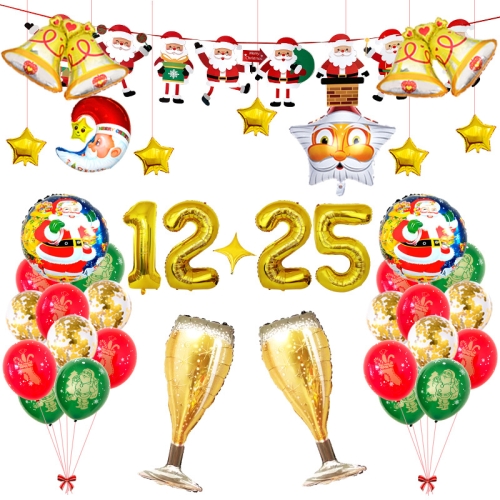 

5536 Christmas Flag Decoration Set Gold Bell Sequins Balloon Set, Specification: Set 3