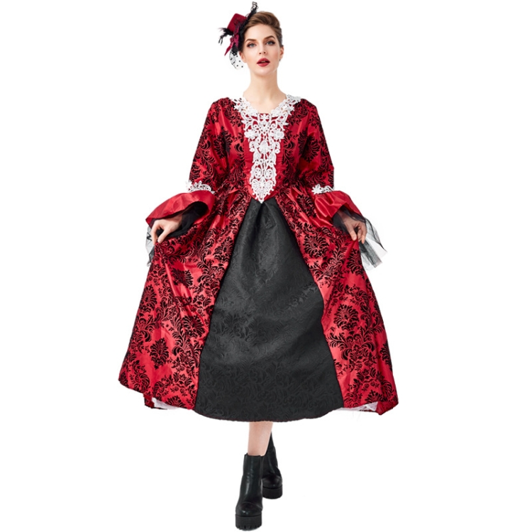 

PS1972 Halloween Costume Adult Retro Lace Palace Dress, Size: XL(Red)