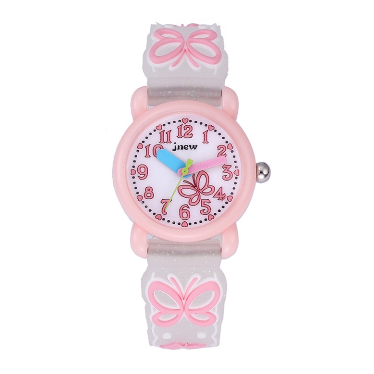 

JNEW A335-86228 Children Cartoon 3D Love Butterfly Silicone Waterproof Quartz Watch(Pink Shell White Belt)