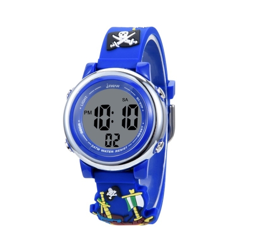 

JNEW A380-20092 Children Cartoon 3D Pirate Ship Waterproof Time Cognitive Multifunction Sports LED Electronic Watch(Blue)