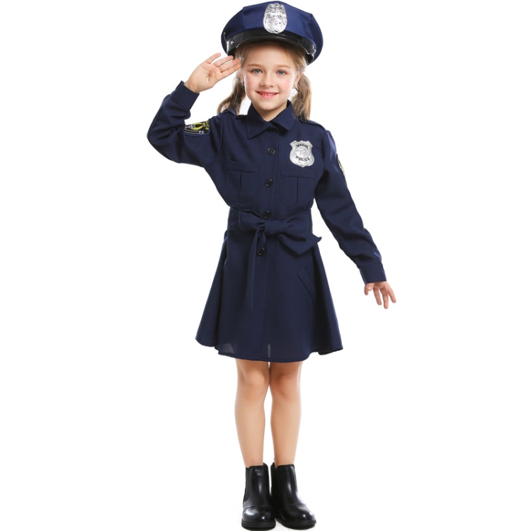 

5062 Halloween Children Costume Girls Slim One-Piece Long Sleeve Police Skirt Uniform, Size: XS(Navy Blue)