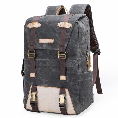 

3101 Retro Mirrorless Camera Bag Casual Batik Canvas Shoulders Lens Backpack(Grey)