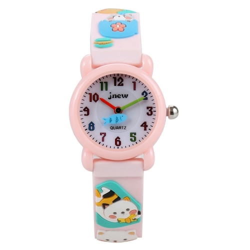 

JNEW A335-86192 Children 3D Silicone Cute Cartoon Scheming Cat Waterproof Quartz Watch(Pink)