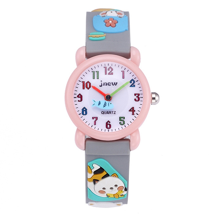 

JNEW A335-86192 Children 3D Silicone Cute Cartoon Scheming Cat Waterproof Quartz Watch(Gray)