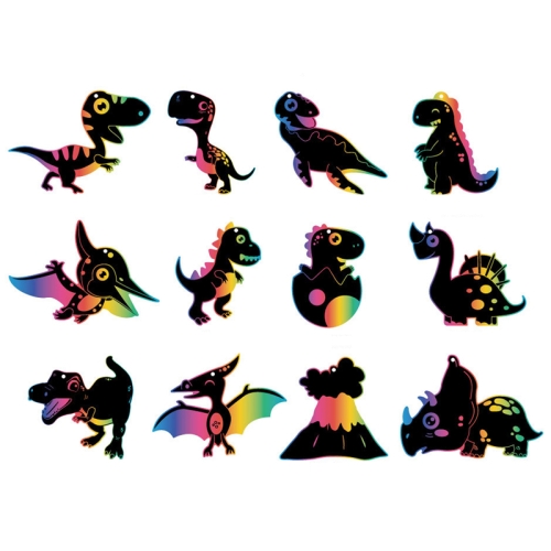 

3 Sets Children Dinosaur Colorful Cartoon Scratch Drawing Student Graffiti Ornament Christmas Sticker(12 PCS /Set)