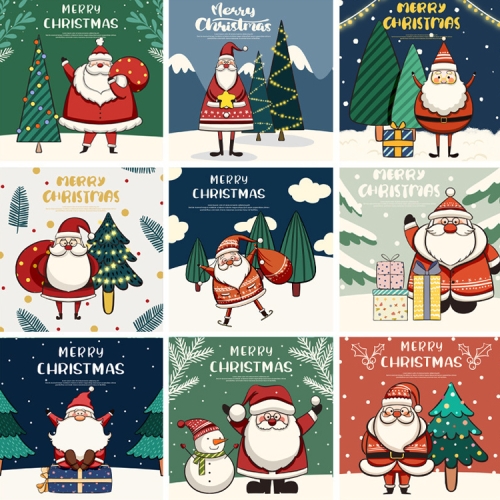 

2 Sets Christmas Greeting Card With Santa Claus And Snowman Blessing Message Small Postcard(30 Sheets/Set)