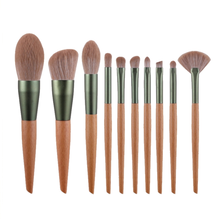 

WC-QL10 10 In One Makeup Brush Set Wooden Handle Concealer Brush Foundation Brush Eye Shadow Brush,Specification: Only Makeup Brush