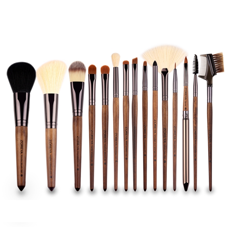 

ZOREYA 15 In 1 Black Walnut Makeup Brush Set Full Set of Beauty Tools Nylon Hair Powder Brush Makeup Brush(ZP15)