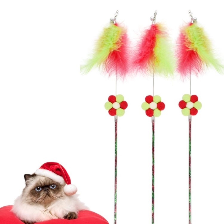 

3 PCS Steel Wire Feather Long Pole Funny Cat Stick(Christmas Color)