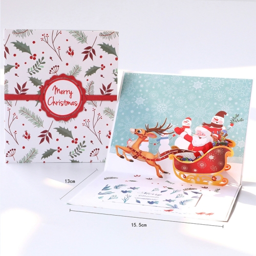 

2 PCS Three-Dimensional Christmas Deer Cart Christmas Greeting Card Blessing Postcard Message Card(G9008C)