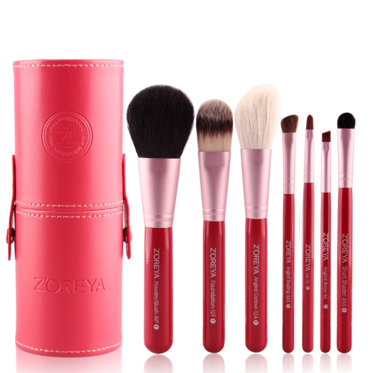 

ZOREYA 7-In-1 Portable Bucket Makeup Brush Set For Beginners Makeup Bucket Brush, Exterior color: Red