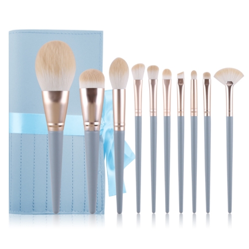 

10 in 1 Haze Blue Makeup Brush Set Eyeshadow Brush Practical Commuter Makeup Brush,Style: Brush + Bag