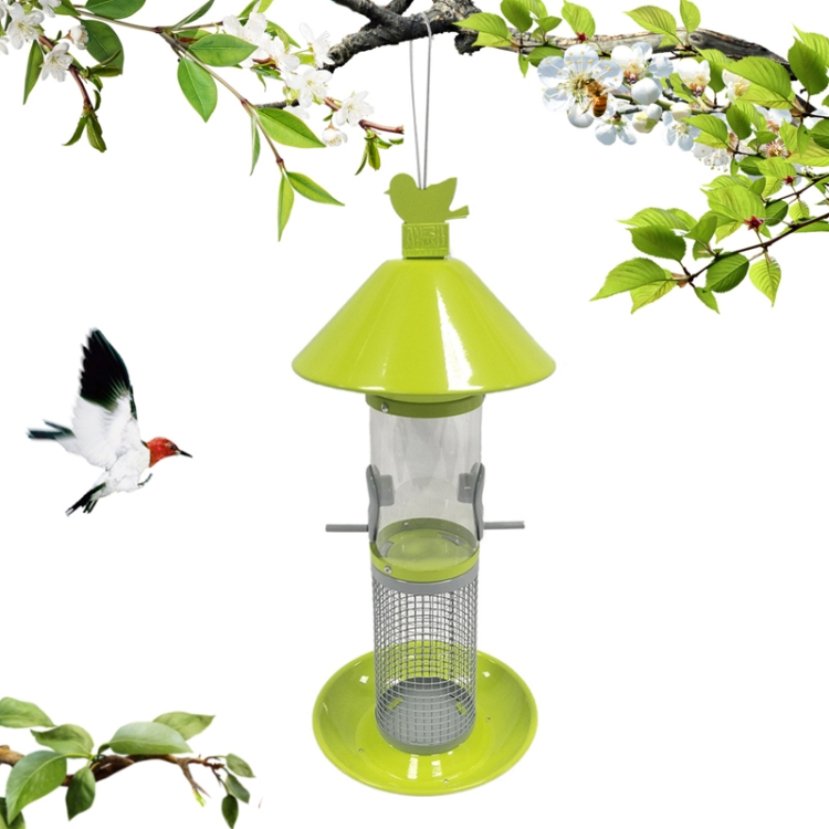 

BF008 Garden Outdoor Metal Wire Mesh Hanging Transparent Plastic Tube Automatic Bird Feeder