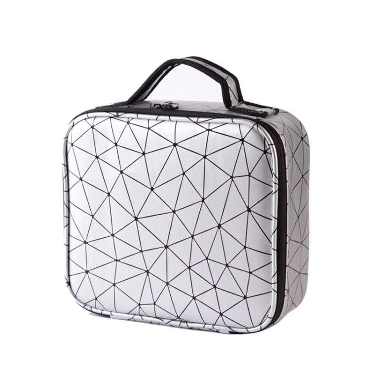 

Waterproof Cosmetic Box With Partitions Cosmetic Bag Large-Capacity Rhombic PU Cosmetic Storage Box(Silver White)