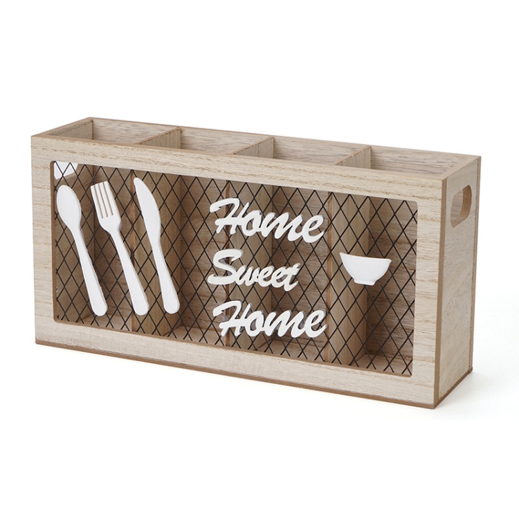 

Kitchen Wooden Tableware Cutlery Storage Box(29.5x8x15cm)