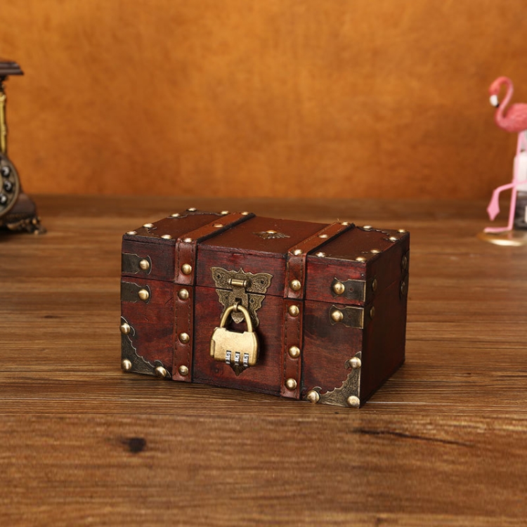 

Wooden Square Vintage Jewelry Storage Box Indoor Shooting Props,Specification： Small With Retro Three-digit Lock