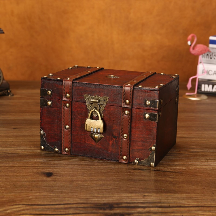 

Wooden Square Vintage Jewelry Storage Box Indoor Shooting Props,Specification： Large With Retro Three-digit Lock
