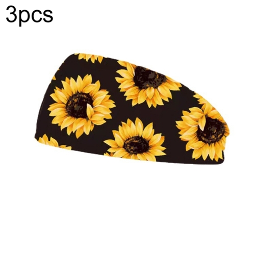 

3 PCS Printing Elastic Polyester Cloth Women Headband Sports Sweat Wide Version Bundle Belt, Size: One Size(Black)