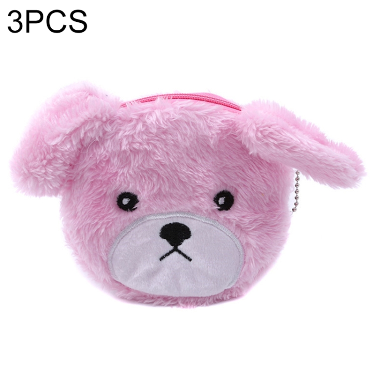 

3 PCS Lovely Dog Plush Purse Plush Pocket Coin Bag(Pink)