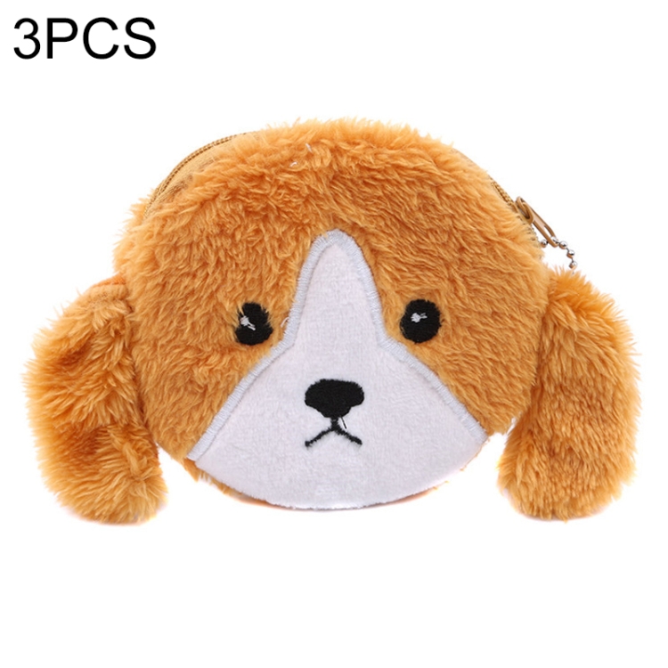 

3 PCS Lovely Dog Plush Purse Plush Pocket Coin Bag(Yellow)