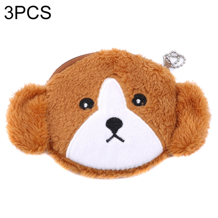 

3 PCS Lovely Dog Plush Purse Plush Pocket Coin Bag(Brown)