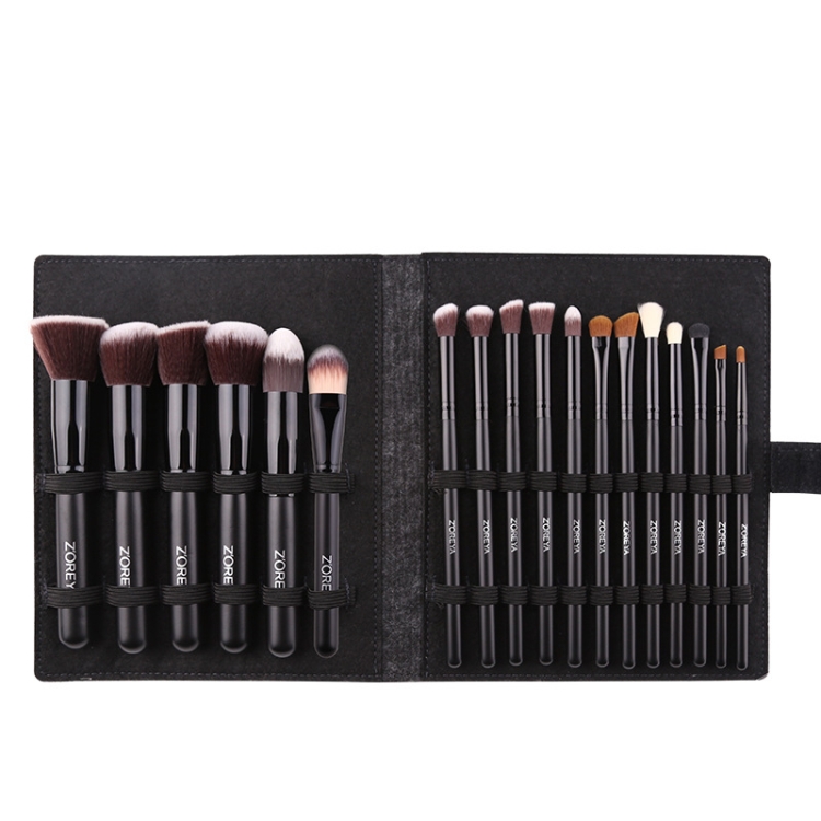

ZOREYA 18 In 1 Fiber Makeup Brush Set Black Wooden Handle Beauty Tools(ZZ18)