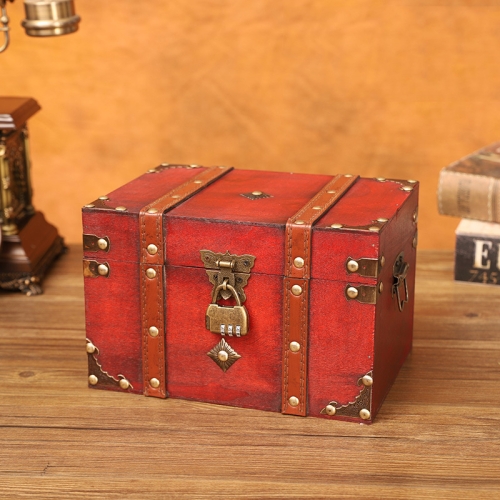 

Antique Square Jewelry Storage Box Film And Television Props Wooden Box，Specification： 6266-04DH10 Red Extra Large+Lock