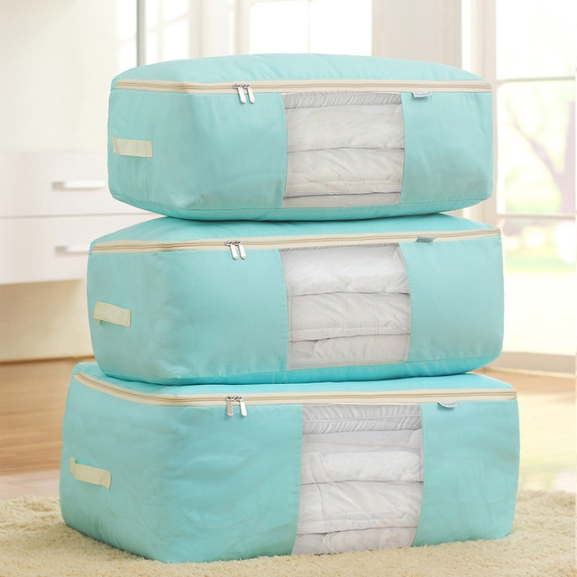

Home Foldable Storage Clothing Wardrobe Organizer Bag Clothes Blanket Quilt Closet Box Bag, Size:70cmX50cmX30cm(Mint Green)