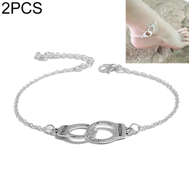 

2 PCSVintage Silver Color Handcuffs Anklets for Women Bohemian Freedom Ankle Bracelet on the Leg Barefoot Party Jewelry