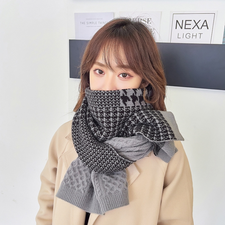 

Classic Houndstooth Color Matching Scarf Women Autumn And Winter All-Match Warm Knitted Bib, Length (cm): 190cm(Gray)