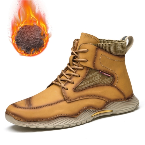 

AA9659 Autumn And Winter High-Top Men Boots Outdoor Thicken Sole Hiking Shoes, Size: 44(Yellow-Velvet Lining)