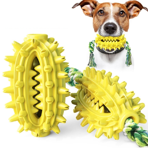 

With Cotton Rope + No Cotton Rope Set Dog Toy With Rope Prickly Pear Molar Stick Dog Toothbrush(Yellow)