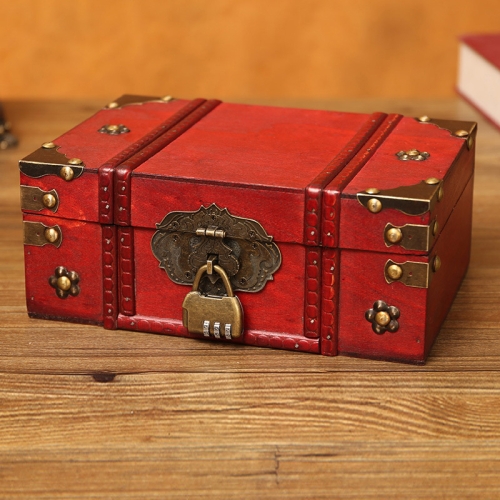 

Antique Distressed Cosmetic Storage Box Dressing Table Props For Shooting Scenes，Specification： 6281-01GK10 Red + Password Lock