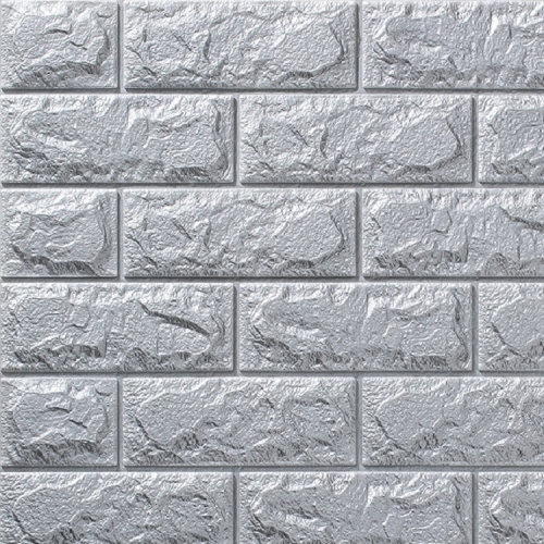 

5 PCS 3D Stereo Self-Adhesive Foam Brick Wall Stickers Waterproof And Moisture-Proof Wipeable Stickers, Specification: Nano-thick Silver Gray 70x77cm