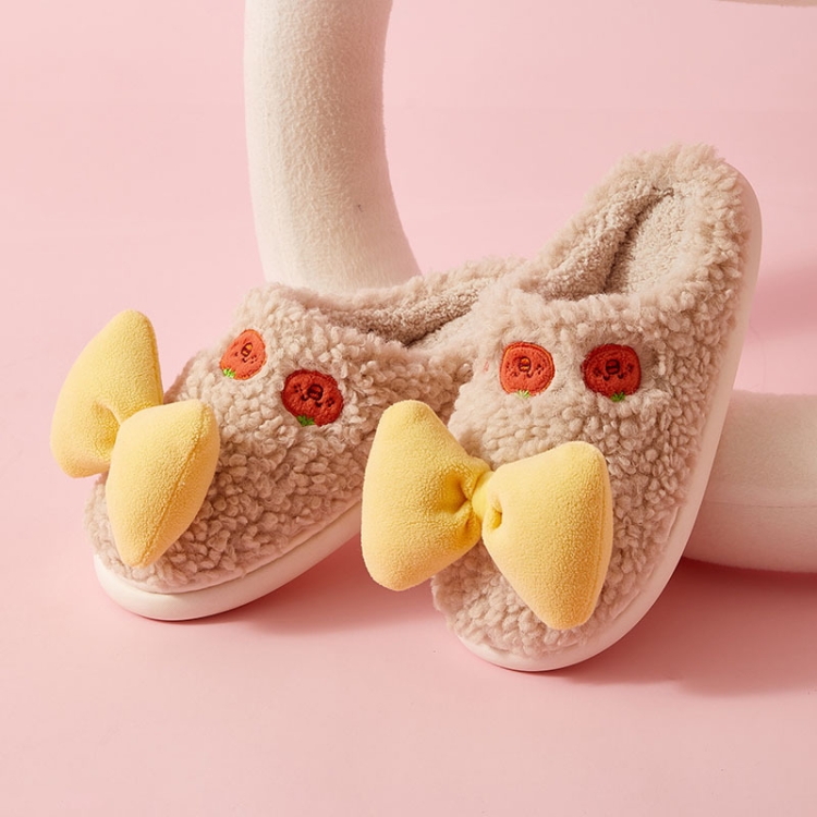 

Autumn And Winter Bowknot Warm Couple Cotton Slippers, Size: 38/39(Beige)