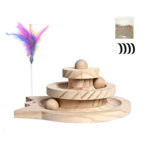 

MZP01 Solid Wood Turntable Cat Toys Durable Funny Cat Stick Scratcher, Specification: Double-layer Small