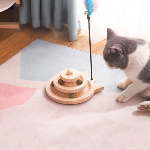 

MZP01 Solid Wood Turntable Cat Toys Durable Funny Cat Stick Scratcher, Specification: Mint Balls 2-layer Turntable