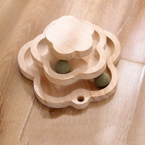 

MZP01 Solid Wood Turntable Cat Toys Durable Funny Cat Stick Scratcher, Specification: Mint Balls Flower Turntable