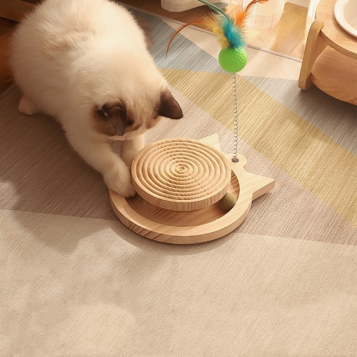 

MZP01 Solid Wood Turntable Cat Toys Durable Funny Cat Stick Scratcher, Specification: Mint Balls Small Cat Scratcher