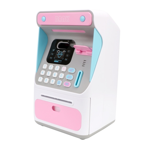 

8010 Simulated Face Recognition ATM Machine Piggy Bank Password Automatic Rolling Money Safe Piggy Bank,Style: Pink