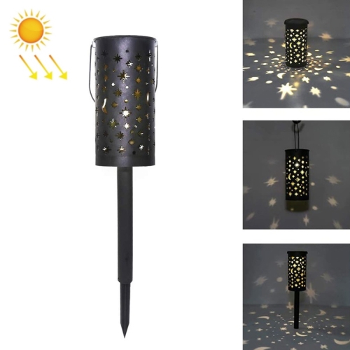 

Outdoor Garden Wrought Iron Hollow Stars Moon Lantern Solar LED Lawn Ground Light(Warm Light)