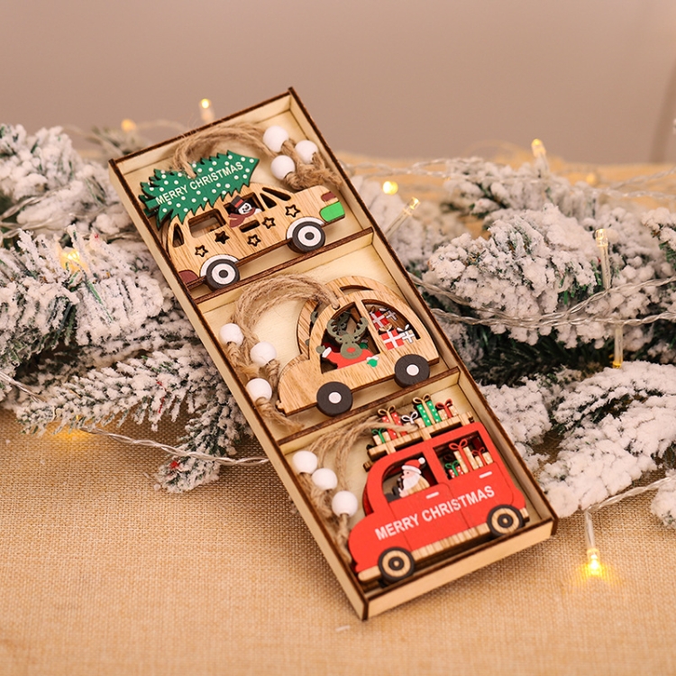 

JMG20-071 Cartoon Santa Claus Combination Pendant Wooden Car Christmas Tree Decoration Accessories(MZ365)