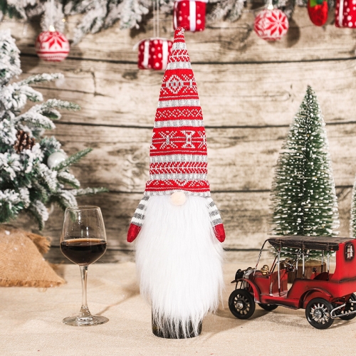 

Knitted Woolen Faceless Old Wine Bottle Cover Home Christmas Wine Bottle Decoration(B655 Red)