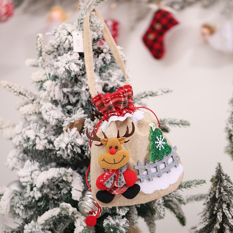 

Linen Doll Christmas Gift Bag Drawstring Gift Packaging Bag(T3047 Elk)