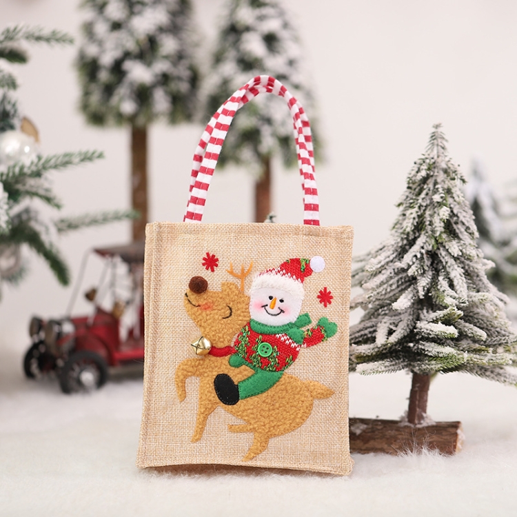 

Christmas Gift Bag Linen Machine Embroidered Cartoon Pattern Gift Bag(T3022 Style One)